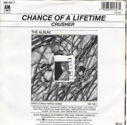 Marti Jones - Chance of a lifetime + Crusher (Vinylsingle)