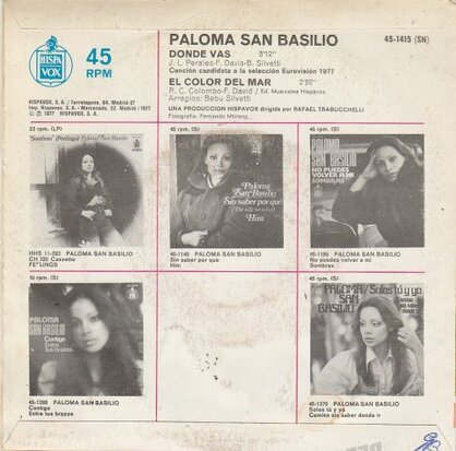 Paloma San Basilio - Donde Vas + El Color Del Mar (Vinylsingle)