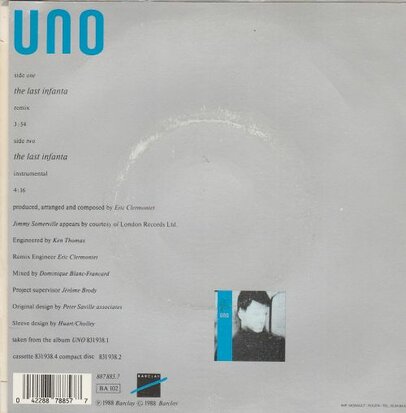 Uno with Jimmy Somerville - The Last Infanta + (Instrumental) (Vinylsingle)