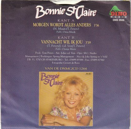 Bonnie St.Claire - Morgen wordt alles anders + Vannacht wil ik jou (Vinylsingle)