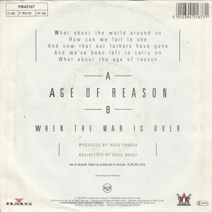 John Farnham - Age of reason + When the war is over (Vinylsingle)