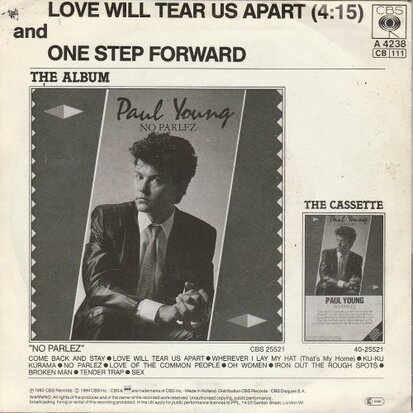 Paul Young - Love will tear us apart + One step forward (Vinylsingle)