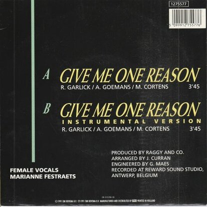 Raggy - Give Me One Reason + (Instrumental Version) (Vinylsingle)