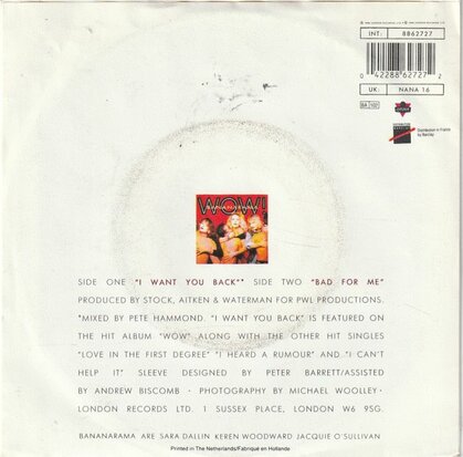 Bananarama - I want you back + Bad for me (Vinylsingle)