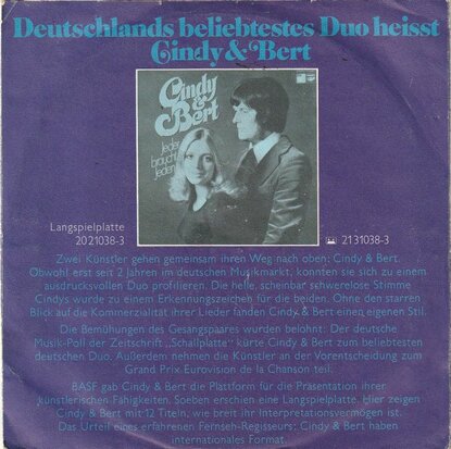 Cindy & Bert - Ich Hab' Heimweh Nach Dir + Sunny Sunshine (Vinylsingle)