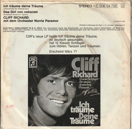 Cliff Richard - Ich traume deine traume + Das girl von nebenan (Vinylsingle)