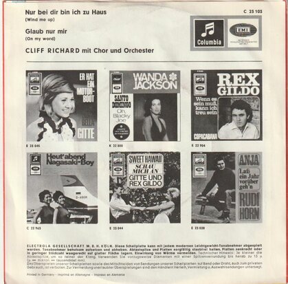 Cliff Richard - Nur bei dir bin ich zu haus + Glaub nur mir (Vinylsingle)