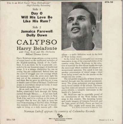 Harry Belafonte - Calypso (4 track EP) (Vinylsingle)