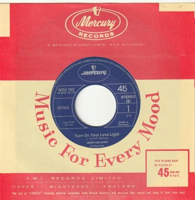 Jerry Lee Lewis - Turn on your love light + Lonely weekends (Vinylsingle)