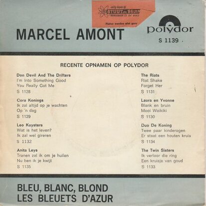 Marcel Amont - Blue, blanc, blond + Les bleuets d'azur (Vinylsingle)