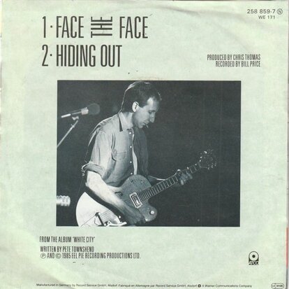 Pete Townshend - Face the face + Hiding out (Vinylsingle)