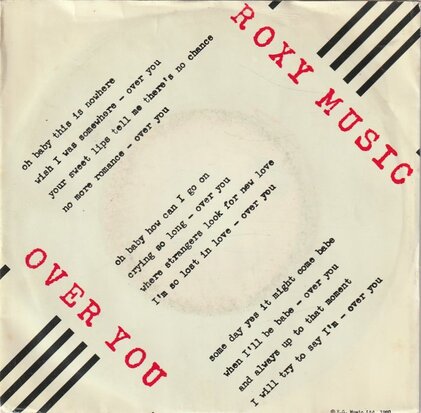 Roxy Music - Over you + Manifesto (Vinylsingle)