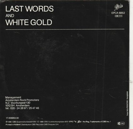 Ten Sharp - Last words + White gold (Vinylsingle)