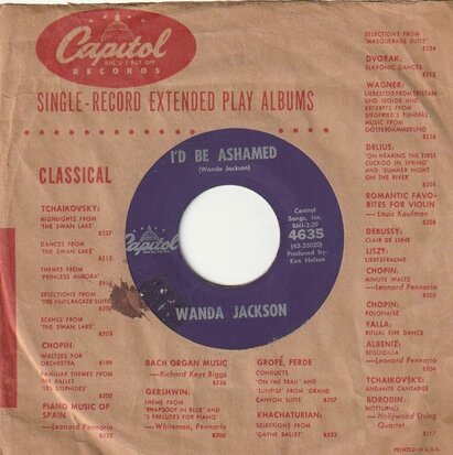 Wanda Jackson - I'd be ashamed + In the middle of a heartache (Vinylsingle)