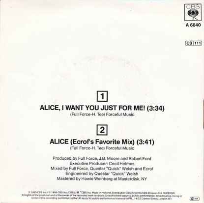 Full Force - Alice, I want you just for me + (Favorite mix) (Vinylsingle)