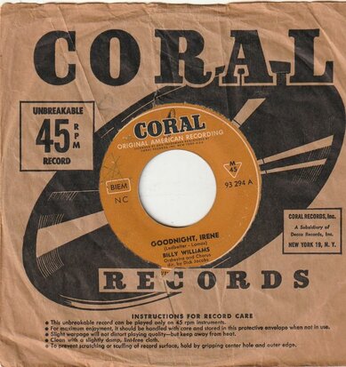 Billy Williams - Goodnight Irene + Red hot love (Vinylsingle)