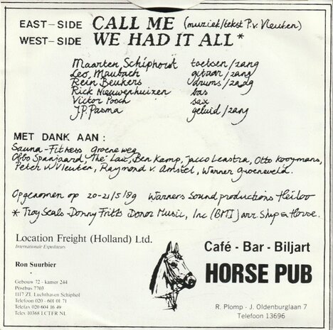 Ship & Horse band - Call Me + We Had It All (Vinylsingle)