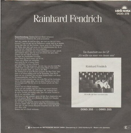 Rainhard Fendrich - Zweierbeziehung + Ich Wollte Nie Einer Von Denen Sein (Vinylsingle)