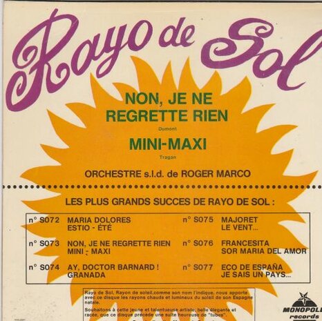 Rayo De Sol - Non, Je Ne Regrette Rien + Mini-Maxi (Vinylsingle)