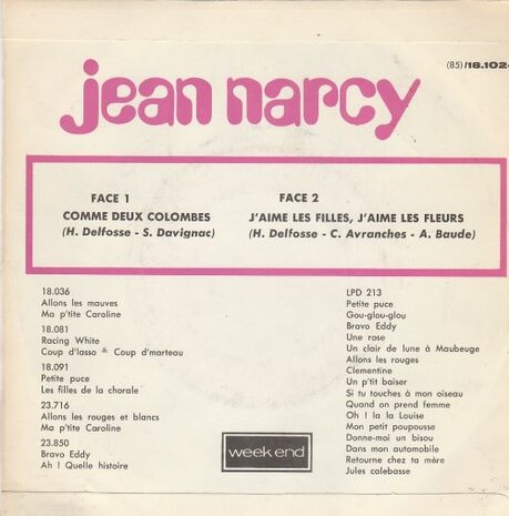 Jean Narcy - Comme Deux Colombes + J'Aime Les Filles, J'Aime Les Fleurs (Vinylsingle)