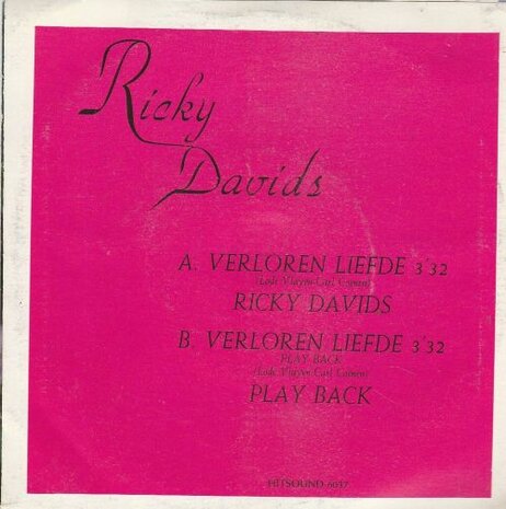 Ricky Davids - Verloren Liefde + (instr.) (Vinylsingle)