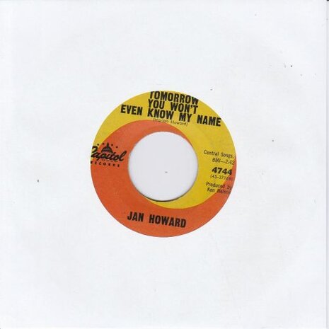 Jan Howard - Tomorrow You Won't Even Know My Name + Please Pass The Kisses (Vinylsingle)