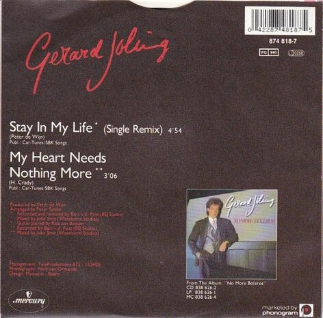 Gerard Joling - Stay in my life + My heart needs nothing (Vinylsingle)