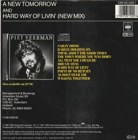 Piet Veerman - A new tomorrow + Hard way of livin' (Vinylsingle)