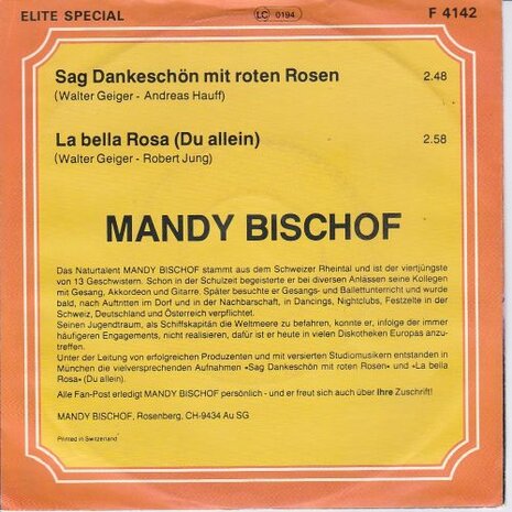 Mandy Bischof - Sag Dankeschon Mit Roten Rosen + La Bella Rosa (Vinylsingle)