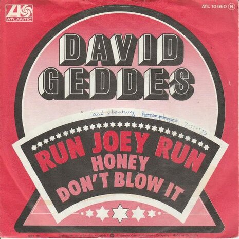 David Geddes - Run Joey run + Honey don't blow it (Vinylsingle)