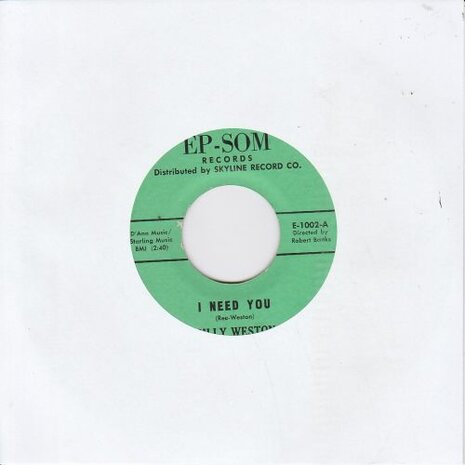 Billy Weston - I Need You + It Won't Be This Way Always (Vinylsingle)