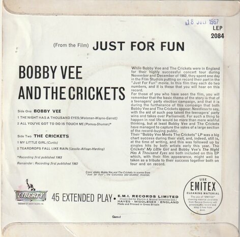 Bobby Vee - Just For Fun (EP) (Vinylsingle)