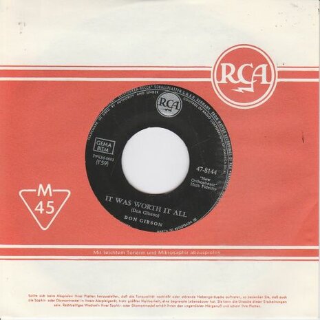 Don Gibson - It Was Worth It All + Head Over Heels In Love With You (Vinylsingle)