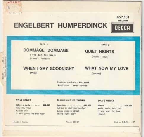 Engelbert Humperdinck - Dommage, dommage (EP) (Vinylsingle)