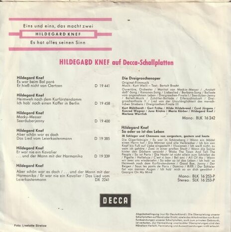 Hildegard Knef - Eins Und Eins, Das Macht Zwei + So Hat Alles Seinen Sinn (Vinylsingle)