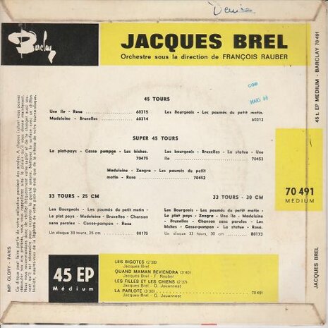 Jacques Brel - les Bigotes (EP) (Vinylsingle)