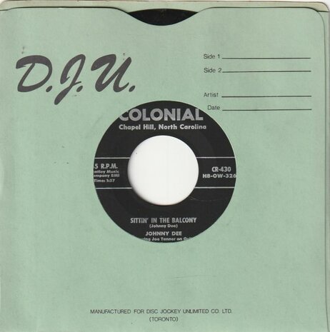 Johnny Dee - Sittin' In The Balcony + A-Plus In Love (Vinylsingle)