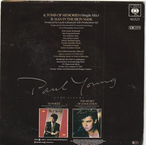 Paul Young - Tomb Of Memories + Man In The Iron Mask (Vinylsingle)