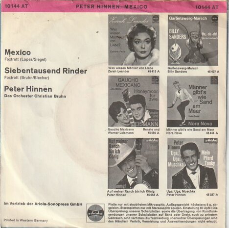 Peter Hinnen - Mexico + Siebentausend Rinder (Vinylsingle)