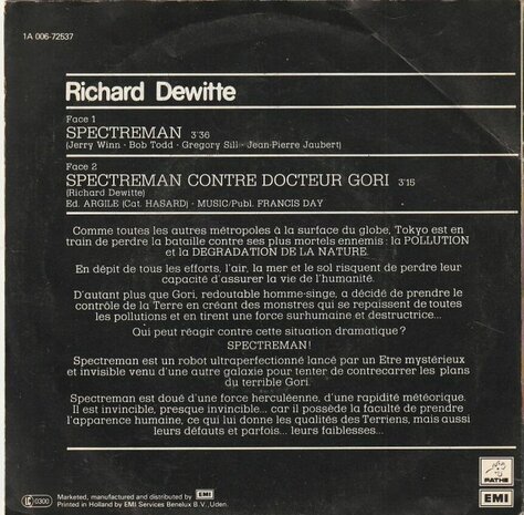 Richard Dewitte - Spectreman + Spectreman Contre Docteur Gori (Vinylsingle)