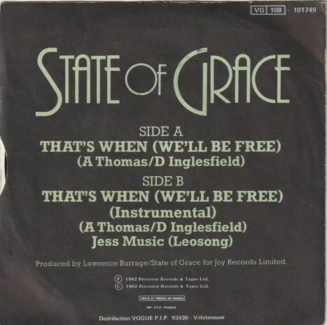 State Of Grace - That's When (We'll Be Free) + (Instrumental) (Vinylsingle)