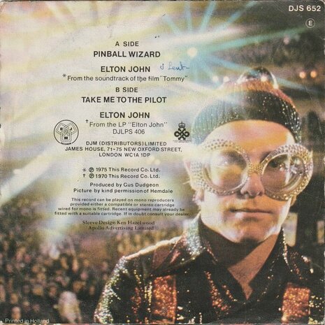 Elton John - Pinball wizzard + Take me to the pilot (Vinylsingle)