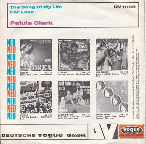 Petula Clark - The song of my life + For love (Vinylsingle)