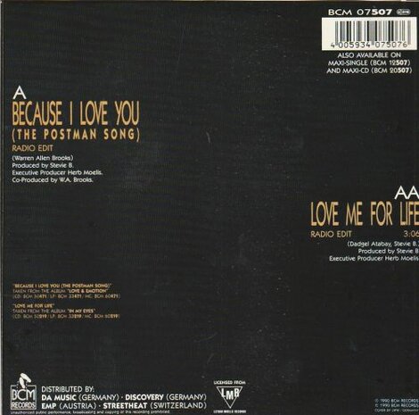 Stevie B. - Because I love you + Love me for live (Vinylsingle)